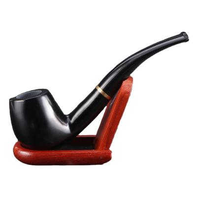 China CLASSIC hot sales ebony wood tobacco 9mm filter smoking pipe with metal ring smoking pipe for sale