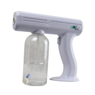 China Heat Resistant Material Plastic Fast Fog Radio Charging Atomizer Nano Blue Light Spray Gun Mini Trigger Sprayer Fog Machine for sale