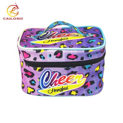 China Sports OEM factory price logo custom full color glitter PU cosmetic bag for outdoor travel for sale