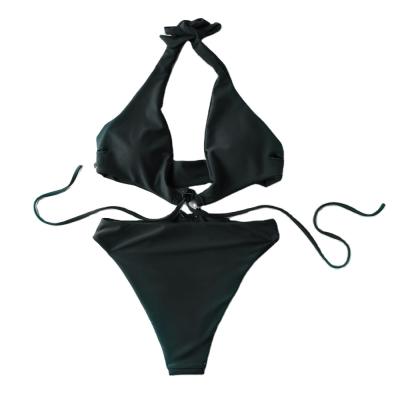 China 2022 New Designer High Quality Solid Black Waterproof Bikini Girls Beach Swimwear Sexy Swimwear for sale