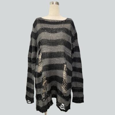 China Hongkai Oversized Loose Anti-pilling Hole Knit Sweater Punk Women Sweater Gothic Knitted Sweater Women Cashmere for sale