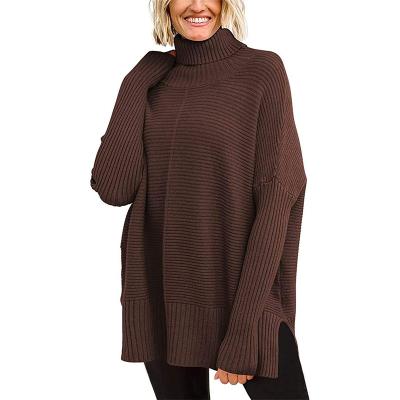 China Oversized Bat Wing Sleeve Rolled Edge Sweaters 2022 Autumn Women's Turtle Neck Tunic Anti-Wrinkle Long Knit Sweater Tops for sale