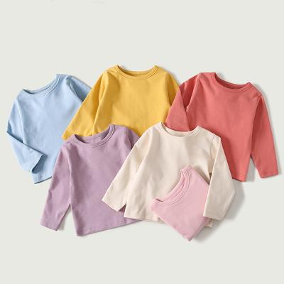 China Sustainable Kids Boys Pullover Bottoming Shirt Long Sleeve Round Neck Plain T-Shirt For Kids for sale