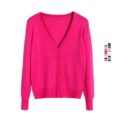 China Anti-pilling Plain Front Jersey Knitted Blank Plain V-Neck Cardigan Ladies Sweater Coat Long Sleeve for sale