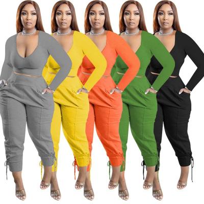 China HIGH STREET European and American women's candy color set chicken eyes tie sports casual two-piece set low cut suit for sale