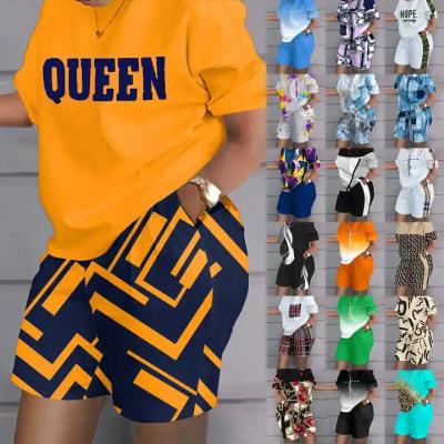 China QUICK DRY Letter Print Original Summer New Short Sleeve Two Piece Short Sets 2 Set Woman Clothing 2023 Women's Sets for sale