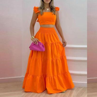 China Anti-Static summer new solid color skirt mid-waist large swing skirt trendy temperament commuter two-piece skirt suit for sale