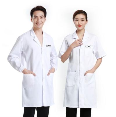 China Reusable Good Quality Short African Pediatric Hospital Uniforms Doctor Nurse Blouse Gown Logo Printing Sleeve White Lab Coat for sale