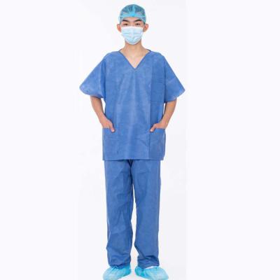 China Breathable Short Sleeve SMS Hospital Scrubs Suit Clothing Disposable Uniform Scrub Suit Nursing Scrubs for sale