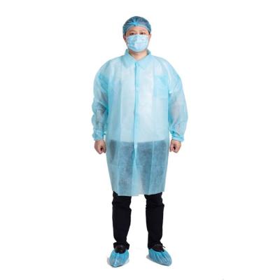 China Breathable Cheap Wholesale Blue/White Disposable SMS pp Nonwoven Lab Cleanroom Coat Nonwoven Coat for sale