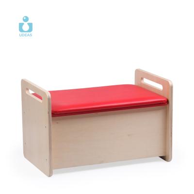 China UDEAS Montessori Wooden Toy Storage Stool-Red Wooden Furniture for sale