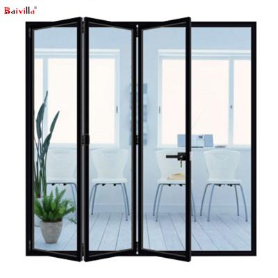 China Modern Waterproof Ultra Thin Folding Door System Design Aluminum Accordion Doors Tempered Glass Aluminum Accordion Doors for sale