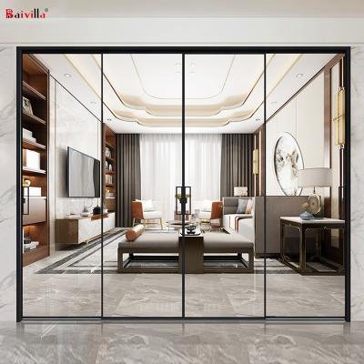 China Modern Ultra Thin Aluminum Frame Folding Doors Gold Tender Interior Tempered Glass Panels Bifold Door for sale