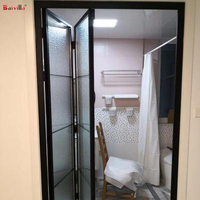 China Modern Design Panel Ultra Thin Aluminum Folding Door Safety Glass Grille Bifold Folding Doors for sale