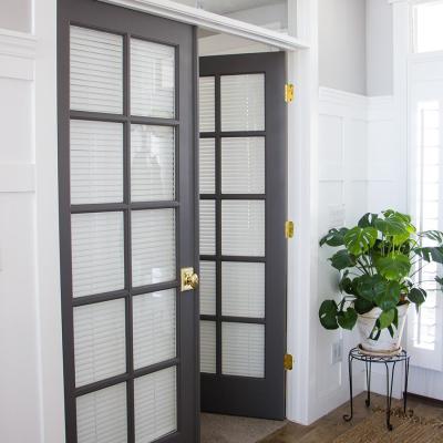 China Swing Entry Doors Double Push Leaf Aluminum French Grill Design Door Casement Soundproof Function For Sale for sale