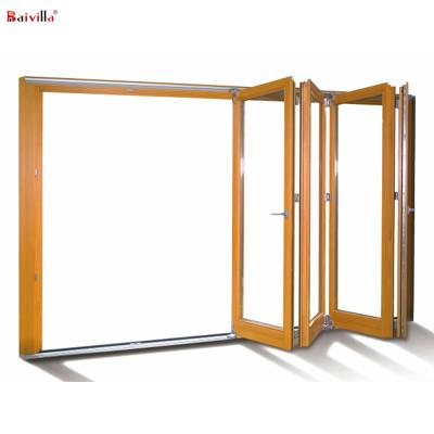 China Modern Acoustic Grain Aluminum Frame Wood Folding Door Bifold Door for sale