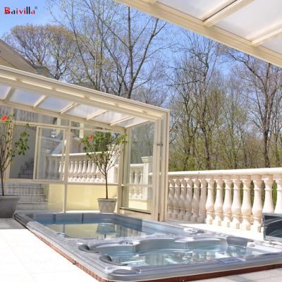 China Modern Prefab Aluminum Glass Frame Polycarbonate Sunroom Pool Enclosures Retractable Sunroom Roof for sale