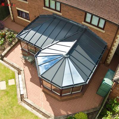 China P Shape Factory Garden Summer House Sunroom P Shape Design, Australia House Glass Container Prefab Polycarbonate Roof for sale