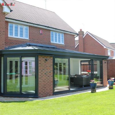 China Polygon Insulation Glass Roof Conservative Replacement For Britain, Aluminum Frame Kit House Glass With Sliding Prefab Door for sale