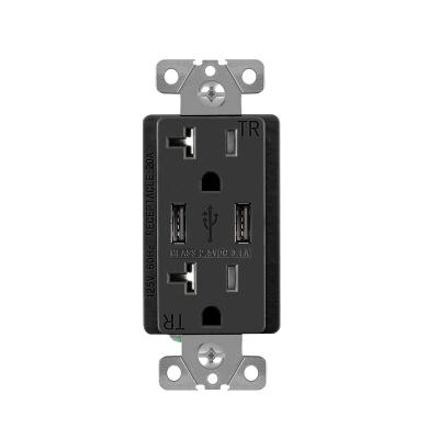 China 2 Ports Dual USB Charging Outlet FTR 20a 125v USB Wall Socket With High Speed ​​USB Charger Outlet, Black Color 3.1Amp for sale