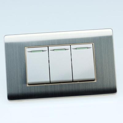 China Professional Design Wall Switch 3 Gang Stainless Steel American Push Button Switch 118KS-04 118*73mm for sale