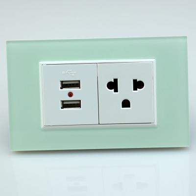 China Residential/Multi-Purpose Modern American Style Switch Standard Glass Socket With Port Wall Outlet USB Glass Wall 2100mA Switch 118TB-USB-1 for sale