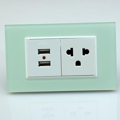 China Residential/Multi-Purpose American Standard Glass Switch With USB Power Plug In Socket Style 2100mA Universal Color Wall Outlet USB 118TB-USB-1 for sale