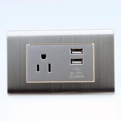 China Manufacturer American Standard Switch Socket Residential/Multipurpose Professional Stainless Steel Plug With Dual USB Charger 118KS-USB for sale