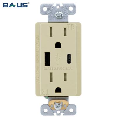 China Type A Type C USB Ports Outlet FTR15 Charging Type A Type C USB Outlet With High Speed ​​USB Charger Outlet Ivory Color 3.1Amp 15A for sale