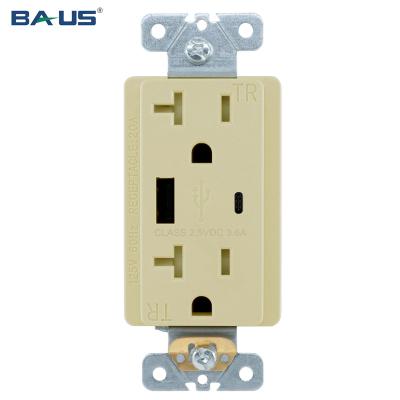 China Type A Type C Usb Outlet USB Outlet FTR20 Charging Type C USB Outlet Smart Plug With Ivory Color 3.6 Amp 20A High Speed ​​USB Charger Outlet for sale