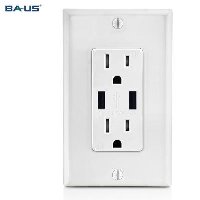 China 2 USB Ports Dual Gfci Outlet FTR15 Usb Charger Wall Outlet Charging Socket With High Speed ​​USB Charger Outlet 4.2 Amp 15A White Color for sale