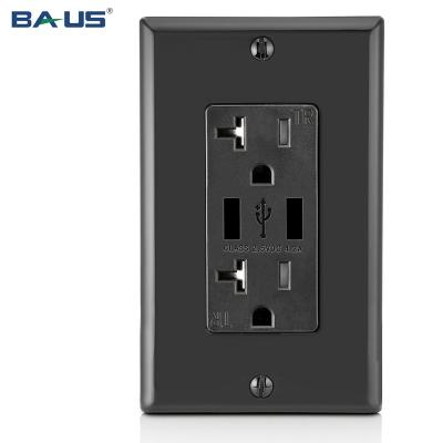 China 2 USB Ports Outlet FTR20a Receptacle Charging Usb With USB Charger High Speed ​​Outlet Black Color 4.2 Amp USB Plug 125v for sale