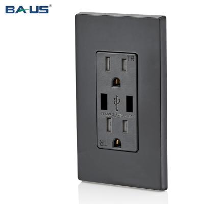 China 2 Ports USB Outlet FTR 15amp Wall USB Charging Charger With High Speed ​​USB Home Plug Charger Outlet, Black Color 4.2 Amp for sale