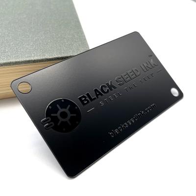 China Custom Europe Credit Bank Metal ID Card With Chip Laser Engraving Black Matte Stainless Steel Business Card Printing for sale