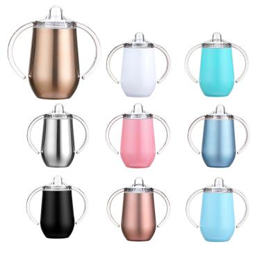 China Savy Viable Wholesale 10oz 12oz Double Wall Stainless Steel Vacuum Blank Handle Sublimation Sippy Cup With 2 Lids for sale