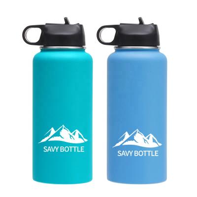 China 32oz 64oz Sustainable Water Bottle With Straw Lids Leak Proof Double Wall Expanding Insulated Water Bottle for sale