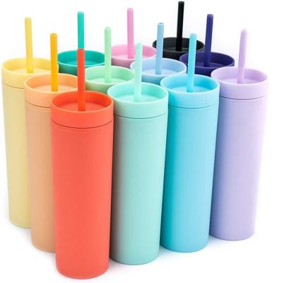 China Wholesale 16oz Matte Acrylic Viable Lean Tumbler Plastic Colored Matte Cups With Lid And Straw for sale