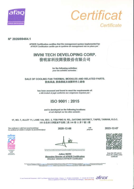 ISO9001 - INVNI TECH DEVELOPING CORP.