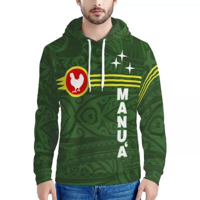 China Breathable Custom Polynesian MANU Green Samoa Tribal Design Print Men Hoodie Pullover Streetwear Pocket Windproof Hoodie Puletasi Kahuku for sale