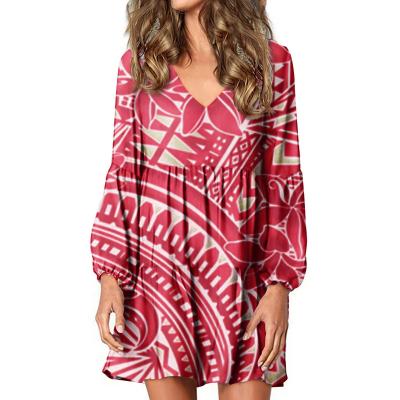 China Sustainable Wholesale Clothing New Polynesia Hawaii Style Casual Dresses Long Sleeve Large Plus Size Loose Women's Clothing Dress for sale