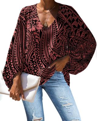 China QUICK DRY Polynesian Traditional Tribal style Print Women Chiffon Blouses Comfortable Chiffon Fabric Ladies Shirt Fashion Plus Size Blouse for sale