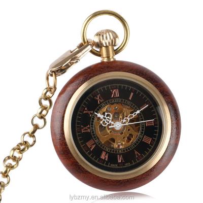 China Hand Winding Men's Antique Wood Around Classic Vintage Skeleton Mens FOB Mechanical Pocket Watch for sale