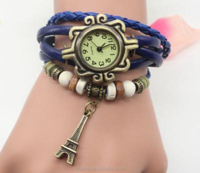 China Wholesale Handmade Leather Braided Bead Wrap Leather Bracelet Turn Charm Unspecific Wood Watch for sale