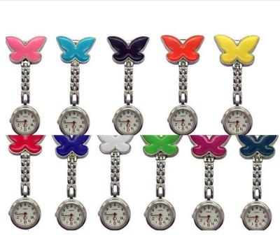 China Stainless Steel Mix 11colors Butterfly Nurse Pocket Watch Dia 38MM Prongs Silicone Quartz Nurse Watch for sale