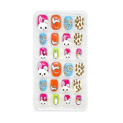 China Easy Apply Pack of 24 pieces nails kids rainbow cute nail tips full cover artificial  gift children press on nails for little girl for sale