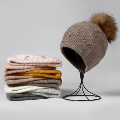 China New COMMON 10 Color Rabbit Cashmere Winter Hat For Woman Knitted Winter Beanies New Man Woolen Winter Hood Hot Wholesales for sale