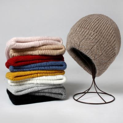 China New 10 Colors Solid Color Rabbit Cashmere Winter COMMON Hat Knitted Hats Winter For Woman With Sequin Lurex Winter Hood Wholesales for sale