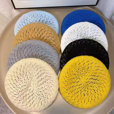 China Best Matching 8 Colorway Women Summer Hat Soft Knitted Yarn Solid Color Casual Beret New Wholesales Summer Hat For Woman for sale