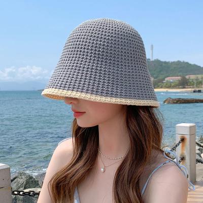 China New 7 Colorway Woman Casual Sun Hats With Hole Best Matched New Summer Sun Floppy Hats For Woman Summer Knitted Roll Up Sun Hats for sale