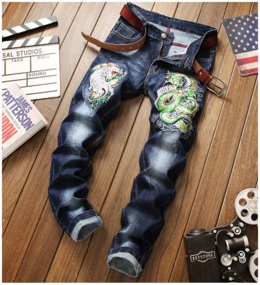 China Breathable Custom Slim Fit Printed Streetwear Ripped Skinny Ripped Jeans Denim Men Jeans for sale